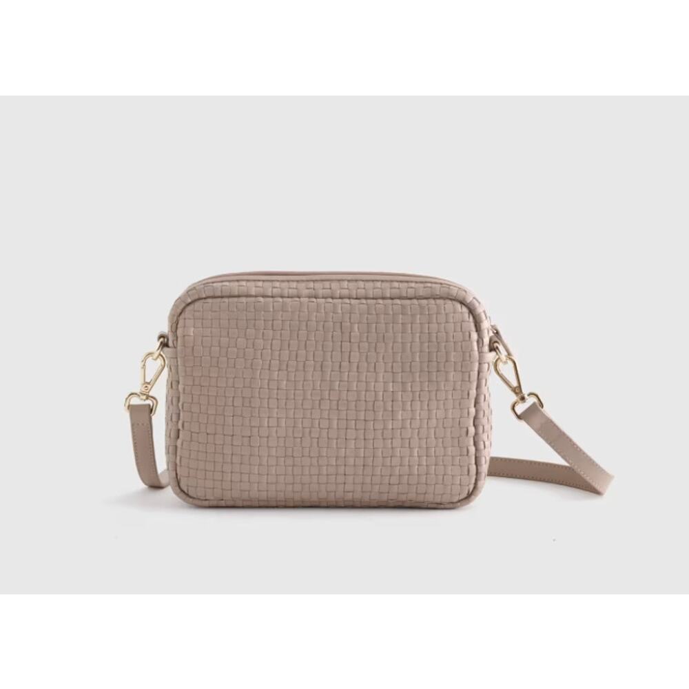 Quince NEW Taupe Italian Leather Handwoven Crossbody Bag